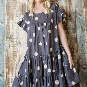 Ladies Grey Polka Dot Swing Babydoll Tunic Top or Mini Dress - FINAL CLEARANCE